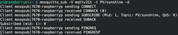 MQTT sub terminal output MQTT sub terminal output