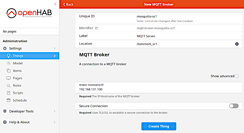 mqtt broker Sitemap mqtt binding